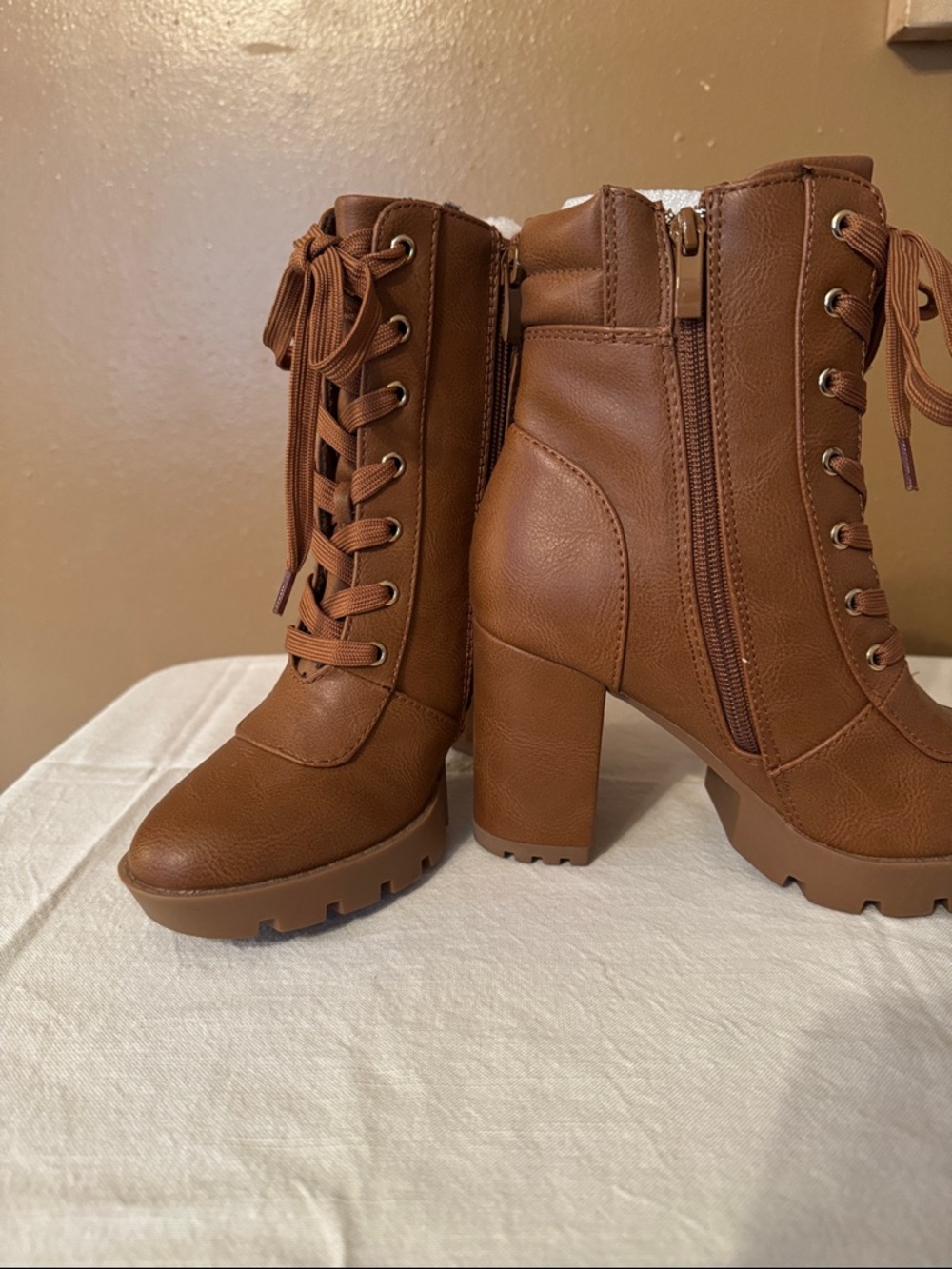 TOP Moda Brown Lace-Up Chunky Heel Ankle Boots